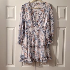 Blue and orange floral print dress